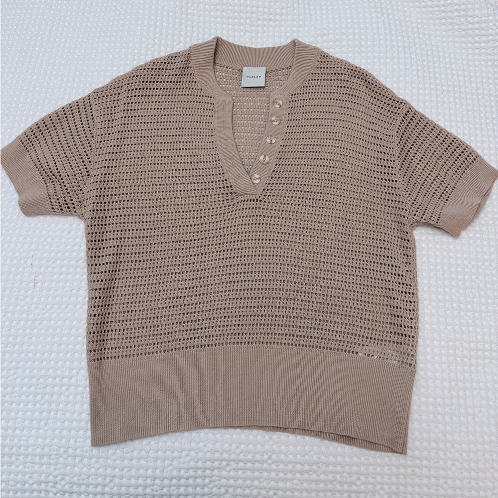 Varley Beige Button Down Knit Top